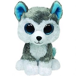 PELUCHE TY BEANIE BOOS - SLUSH CHIEN HUSKY GRIS-BLANC MÉDIUM 13